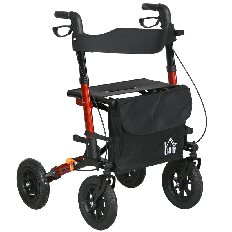 Rollator Walker with Seat and Storage for Comfortable Breaks Indoors or Outdoors Red AOSOM
