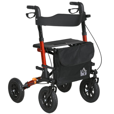 Rollator Walker with Seat and Storage for Comfortable Breaks Indoors or Outdoors Red AOSOM