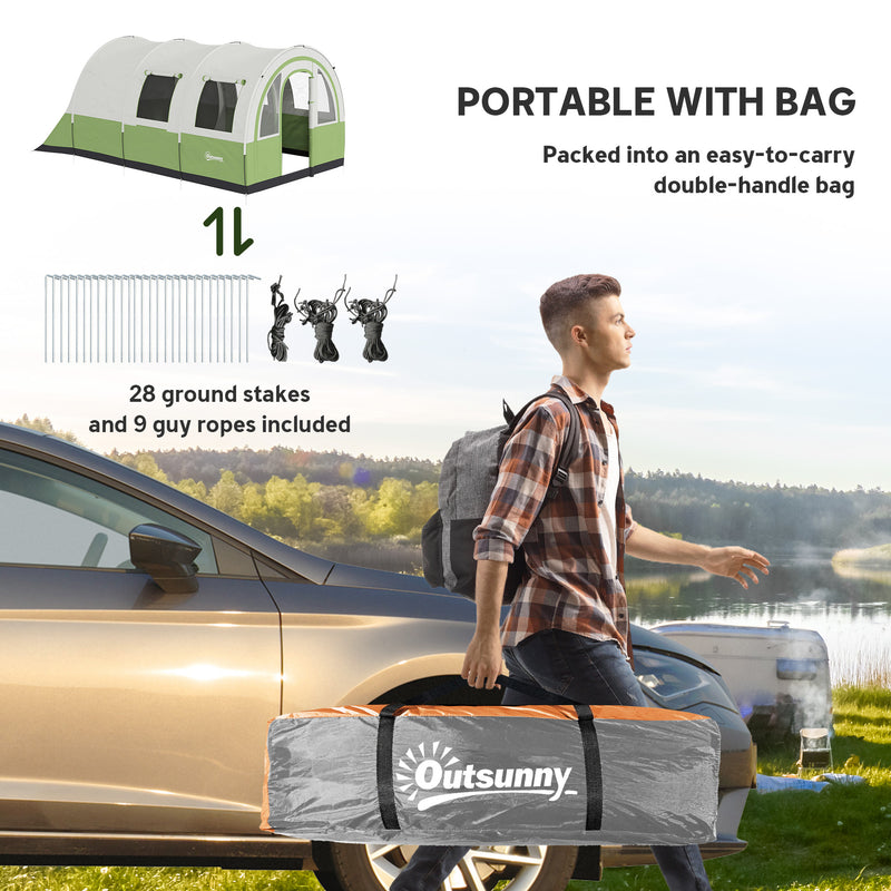 6 Person Family Tunnel Tent with Separate Bedroom and Living Area for Camping Cream and Green