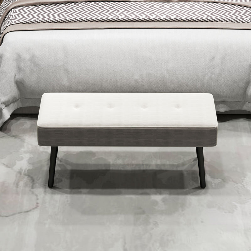 End of Bed Bench with Corduroy Upholstery and Steel Legs Cream White by HOMCOM