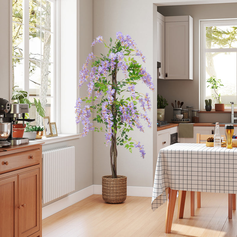 Tall Purple Artificial Wisteria Plant With 756 Leaves And Pot For Indoor Home Decor