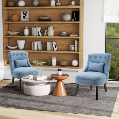 Set of 2 Upholstered Tub Chairs with Cushion and Solid Wood Legs for Home Use Blue