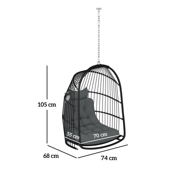 Dark Grey Hanging Egg Chair Rattan Swing Seat with Cushion and Headrest for Garden or Indoor by Outsunny