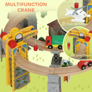 100 Piece Wooden Train Set with Battery Train and Crane for Kids Aged 3 Plus, Natural Wood AOSOM