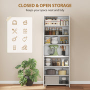 Tall Cupboard For Kitchen Storage with Adjustable Shelves and Soft Close Doors Modern White High Gloss 68x34x180cm Homcom