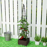 Raised Garden Planter Box with Trellis Self Watering and Drainage for Outdoor Use Grey AOSOM