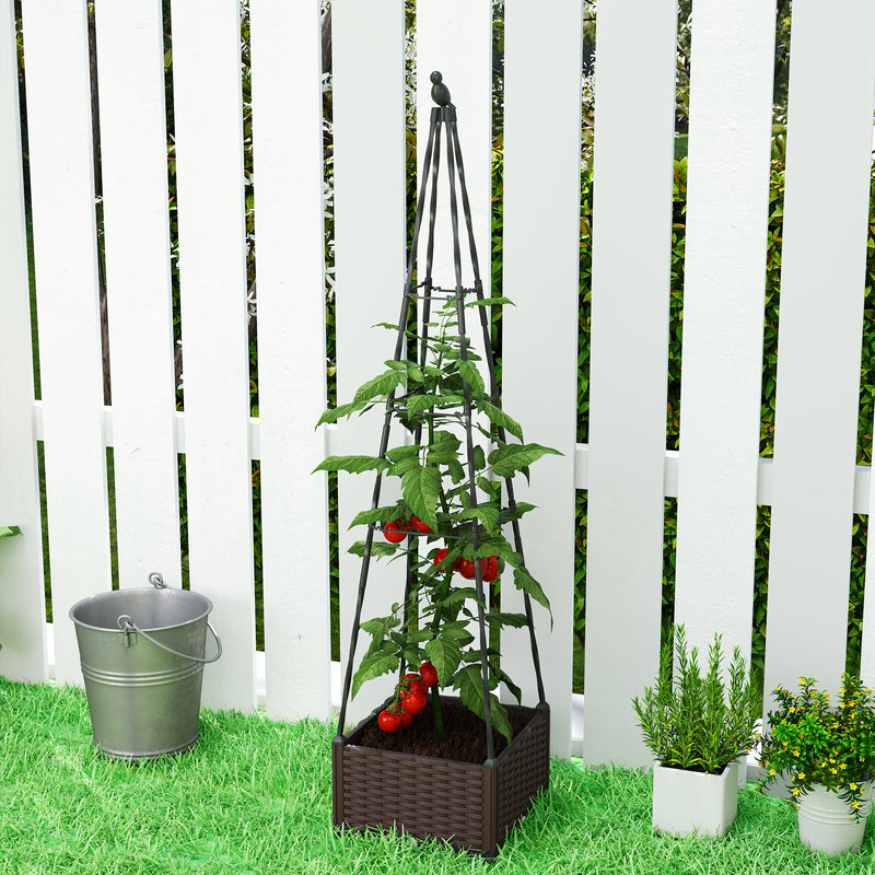 Raised Garden Planter Box with Trellis Self Watering and Drainage for Outdoor Use Grey AOSOM