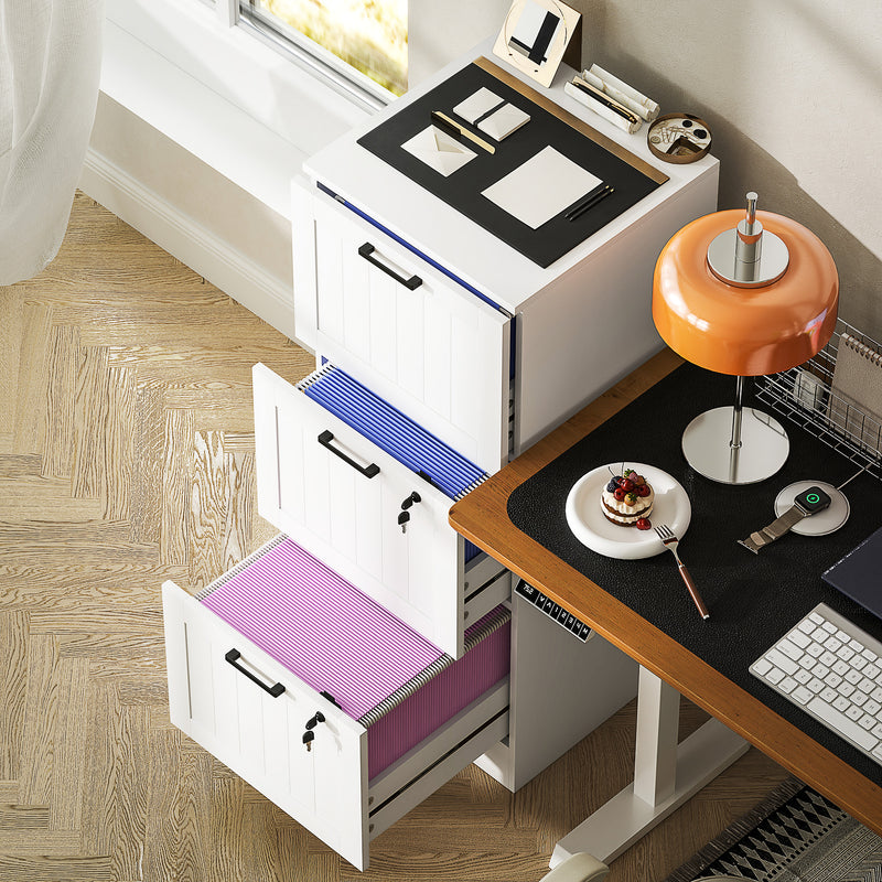 Lockable Desk Drawer Cabinet for Secure Home Office Paperwork Organisation White