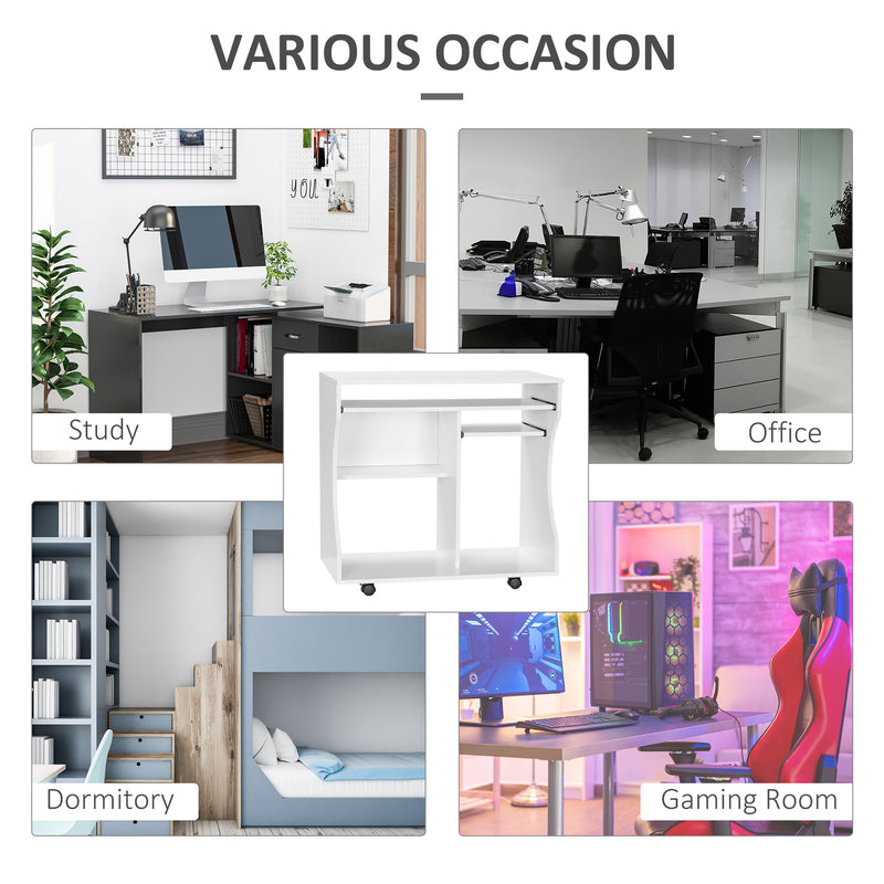 White Compact Work Desk with Multi Storage and Wheels by HOMCOM