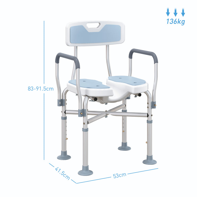 Height Adjustable Aluminium Shower Chair With Padded Seat For Elderly Support, Light Blue