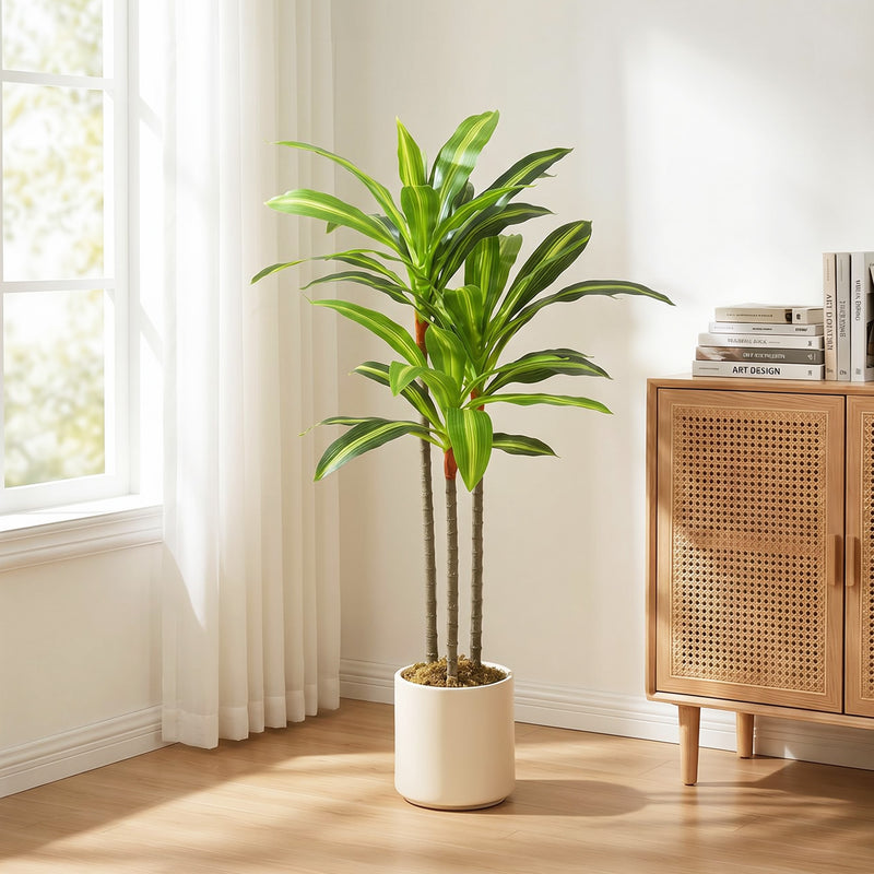 Artificial Dracaena Tree with White Planter for Low Maintenance Indoor Greenery Green