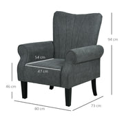 Upholstered Accent Armchair with High Back and Wood Legs Ideal for Living Room Grey