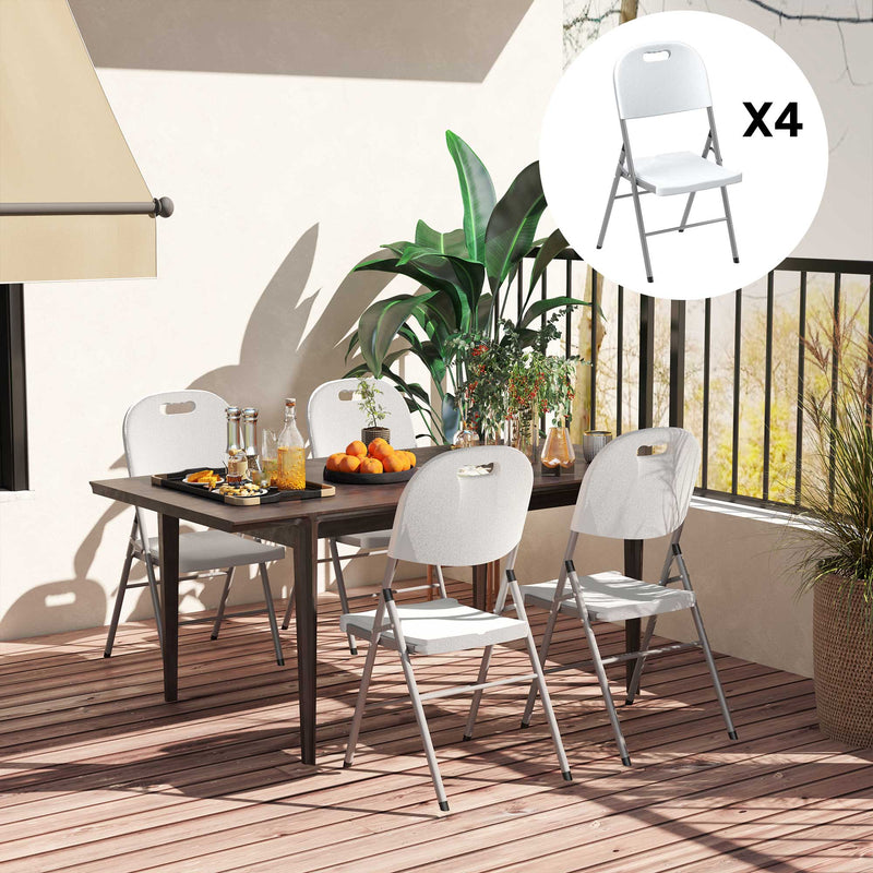 Set of Four Foldable Outdoor Chairs in White Lightweight and Compact by Outsunny