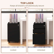 Steel Mobile Filing Cabinet 3 Drawers with Lock and Wheels Fits A4 and Legal, Black
