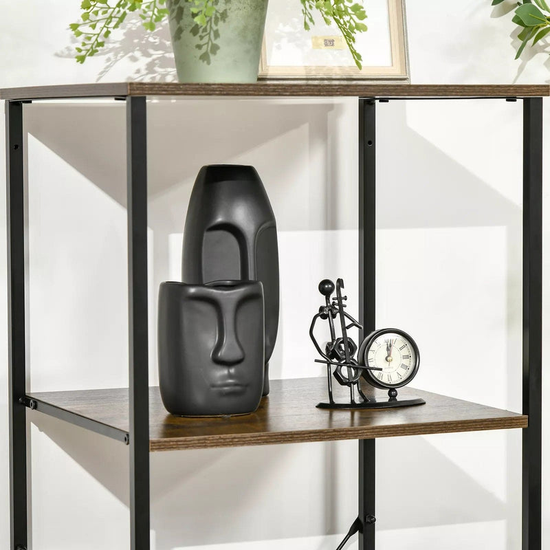 Image of a Narrow Industrial Bookshelf With Drawers. This stylish storage unit has 2 open shelves and 3 drawers providing space to display and store. It's ideal for smaller spaces.