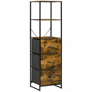 Image of a Narrow Industrial Bookshelf With Drawers. This stylish storage unit has 2 open shelves and 3 drawers providing space to display and store. It's ideal for smaller spaces.