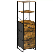 Image of a Narrow Industrial Bookshelf With Drawers. This stylish storage unit has 2 open shelves and 3 drawers providing space to display and store. It's ideal for smaller spaces.