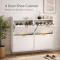 Narrow Shoe Storage Cabinet, 4 Flip Drawers, 16 Pairs, Gold Hairpin Legs — Modern Hallways