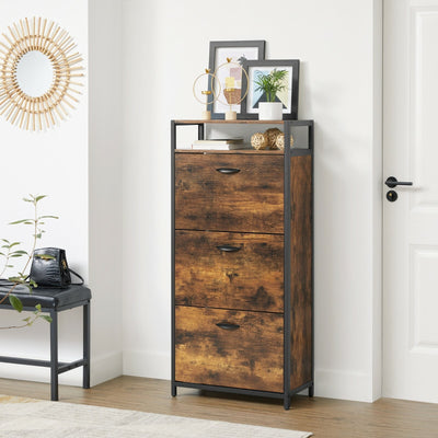 Narrow Shoe Storage Cabinet For Hallway 3 Flip Drawers Adjustable Dividers Holds 18 Pairs, 60x30x130cm