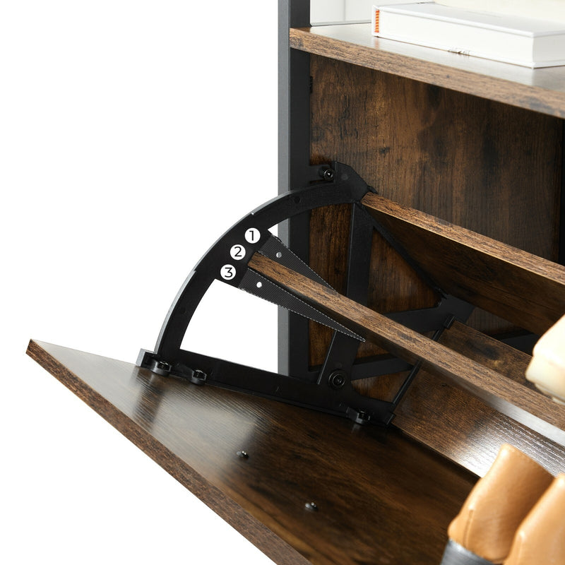 Narrow Shoe Storage Cabinet For Hallway 3 Flip Drawers Adjustable Dividers Holds 18 Pairs, 60x30x130cm