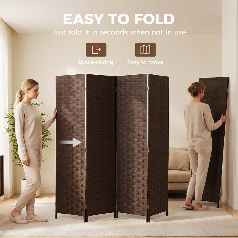 Folding Room Divider with 4 Panels for Instant Privacy and Flexible Space Dark Brown