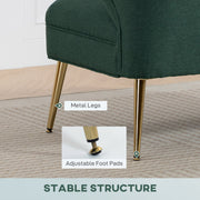 2 Seater Sofa, Dark Green Linen Look Sofa with Wing Back and Gold Metal Legs for Small Spaces