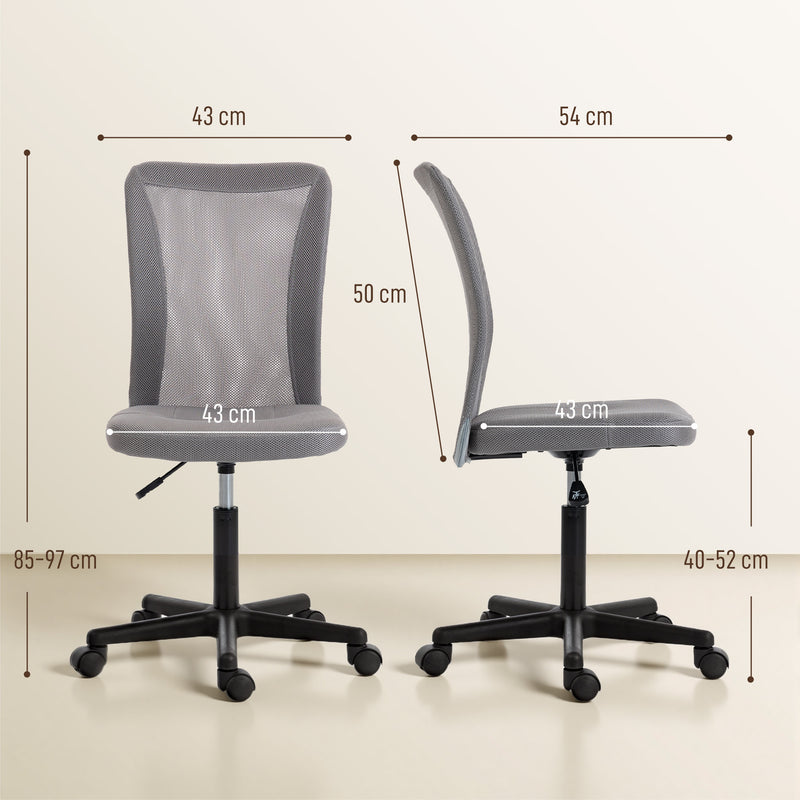 Office Chair for Small Home Office Spaces with Mesh Back and Adjustable Height Grey AOSOM