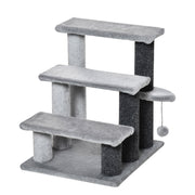 3 Step Pet Stairs with Scratching Posts and Toy Ball for Cats and Small Dogs Grey