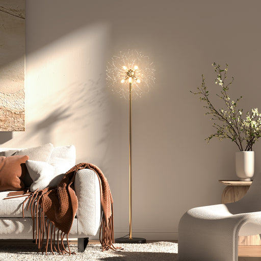 160cm Tall Floor Lamp with Crystallite Dandelion Design and Foot Switch, Silver