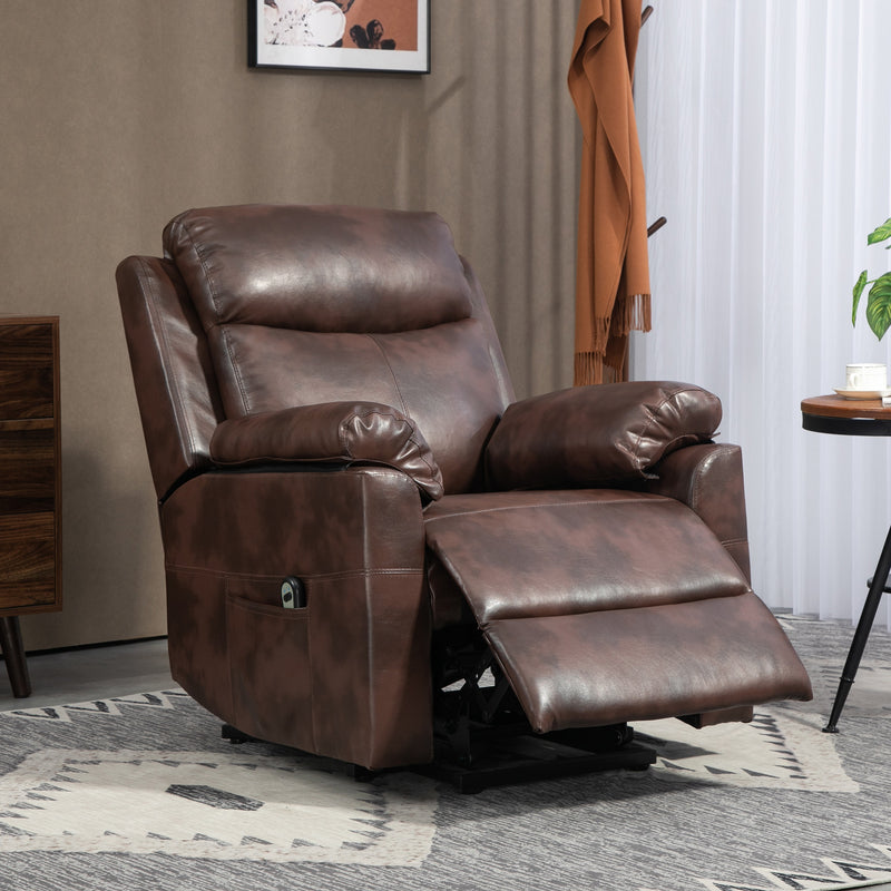 Electric Riser Recliner Chair With 70 Degree Tilt And Faux Leather Upholstery, Dark Brown