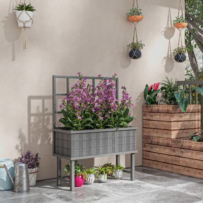 Grey Wooden Garden Planter With Trellis For Climbing Plants 45 x 105cm Outdoor Use