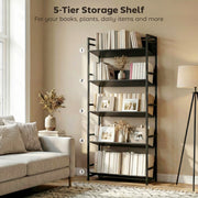 5 Tier Bookcase and Room Divider with Anti Fall Shelves for Organised Storage Black AOSOM