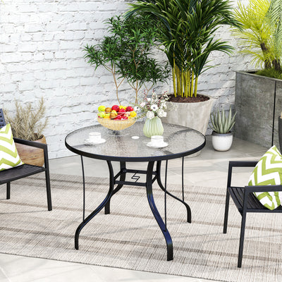 Round Outdoor Dining Table with Tempered Glass Top and Parasol Hole 96.5cm by Outsunny