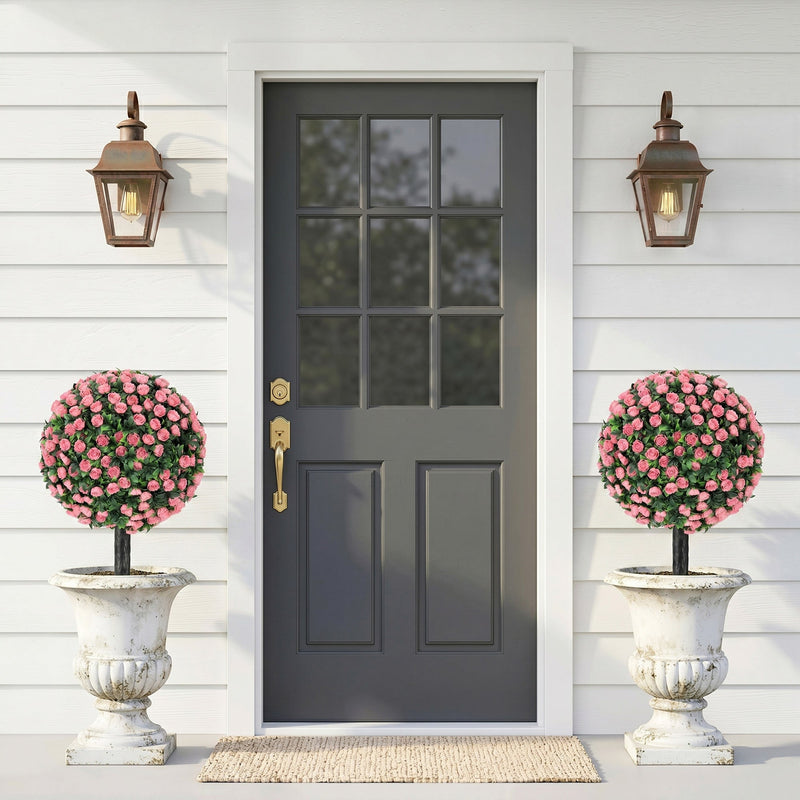 Artificial Rose Topiary Stakes Set of 2 for Easy Year Round Front Door Display