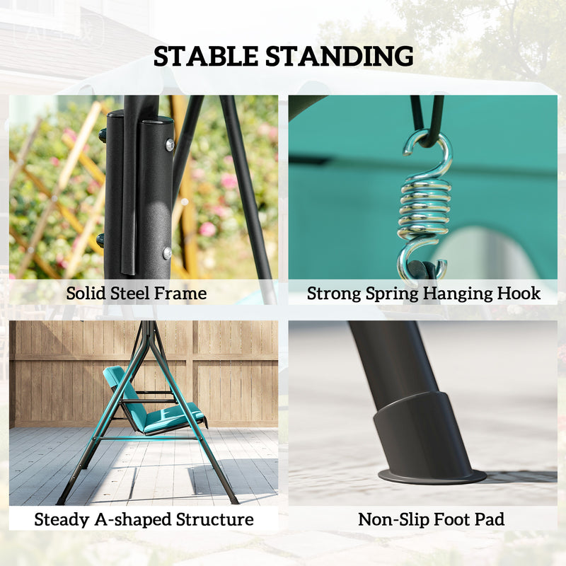 Patio Swing - 3 Seater Garden Swing Chair With Adjustable Canopy For Outdoor Relaxing, Blue