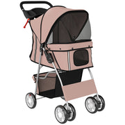 Foldable Pet Stroller With 360 Degree Wheels And Reflective Strips For Dogs And Cats Brown AOSOM