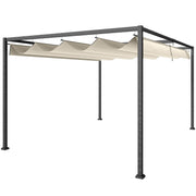 Metal Pergola With Retractable Canopy Roof For Garden Or Patio Shelter 3x2m Cream White AOSOM