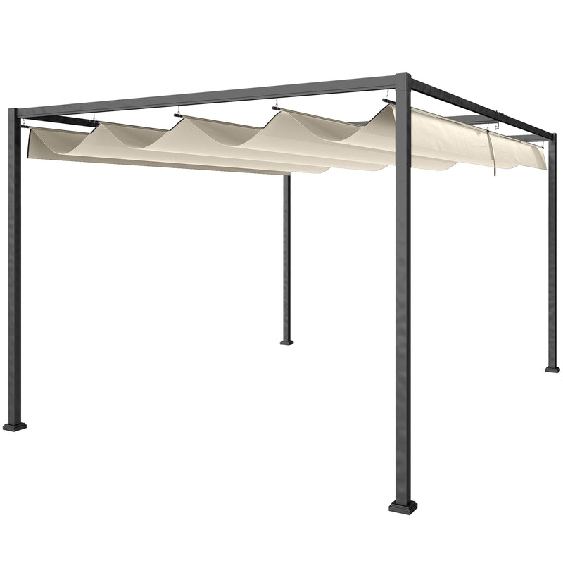 Metal Pergola With Retractable Canopy Roof For Garden Or Patio Shelter 3x2m Cream White AOSOM