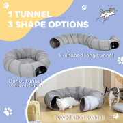 2 in 1 Cat Tunnel and Bed with Hanging Ball and Peek Hole for Indoor Play, Grey AOSOM