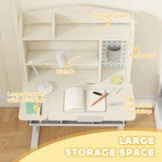 Height Adjustable Kids Study Desk With Tilt Top Storage Hutch And Pegboard Natural AOSOM