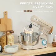 1300W Kitchen Stand Mixer With Dough Hook Whisk and Beater Attachments, Beige