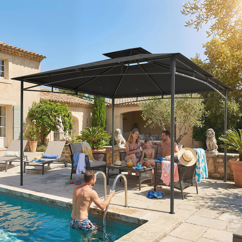 3x3m Metal Garden Gazebo with Weatherproof Canopy for Outdoor Dining and Gatherings, Dark Grey Outsunny
