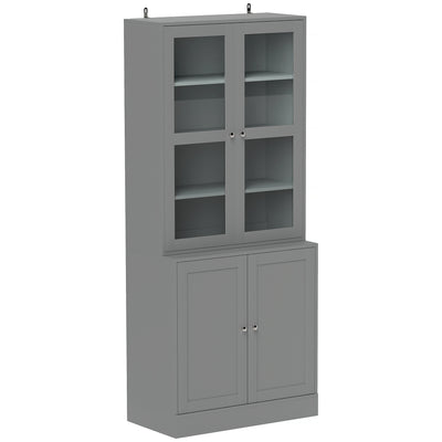 Grey Double Storage Display Cabinet with Shelves by HOMCOM