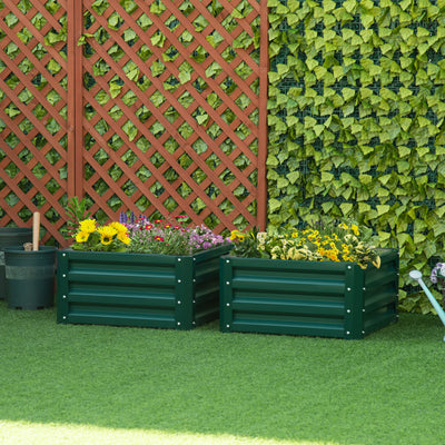 Set of Two Green Steel Planter Boxes 60 x 60 cm Ideal for Garden Flowers and Herbs
