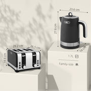 Four Slice Toaster and Kettle Set With Textured Finish Ideal for Modern Kitchens Black