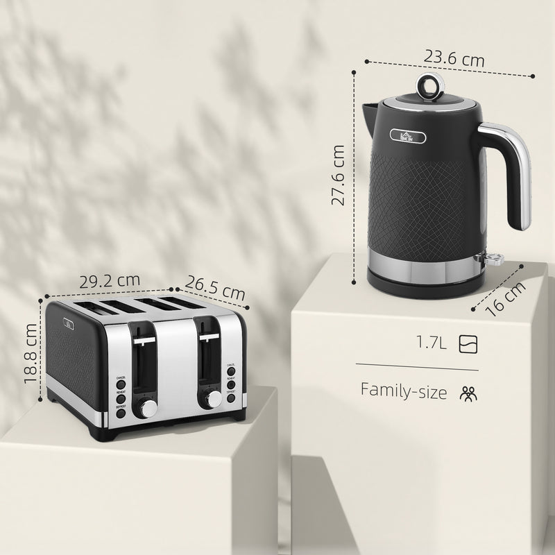 Four Slice Toaster and Kettle Set With Textured Finish Ideal for Modern Kitchens Black