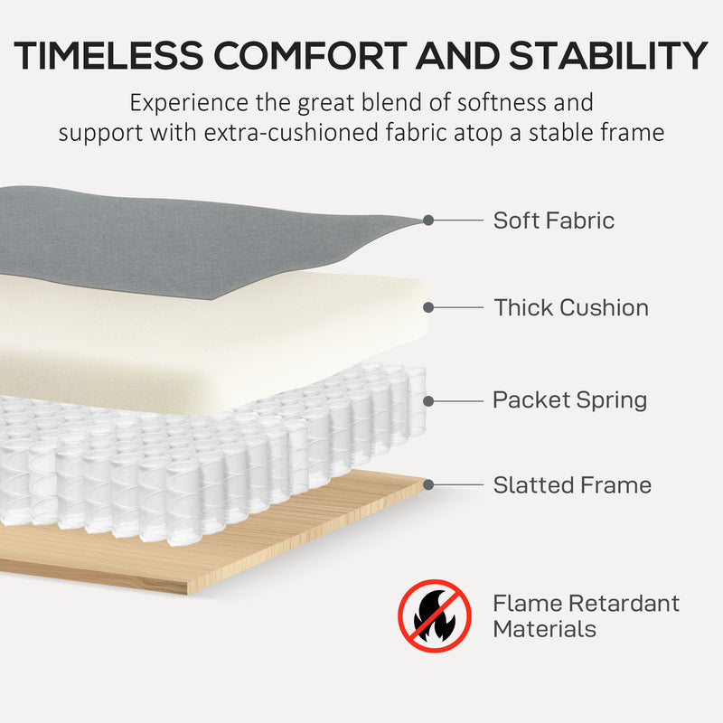 Grey 3 Seater Upholstered Sofa with Spring Cushion and Rubber Wood Legs by HOMCOM