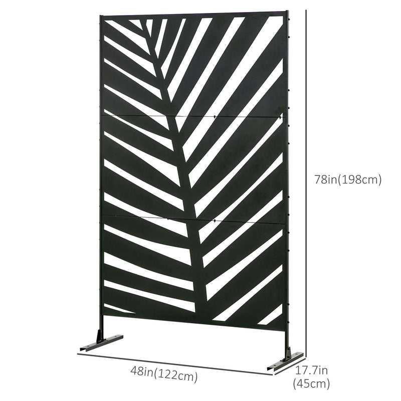 Black Metal Banana Leaf Privacy Screen With Stand For Garden Patio Or Hot Tub Use