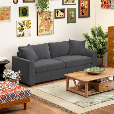 Modern 3 Seater Sofa with Spring Cushions and Scatter Pillows for Lounge Comfort, Grey