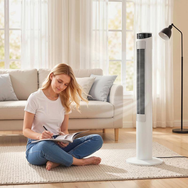 Tower Fan with Smart App Control and Quiet Sleep Mode for Home and Bedroom White AOSOM